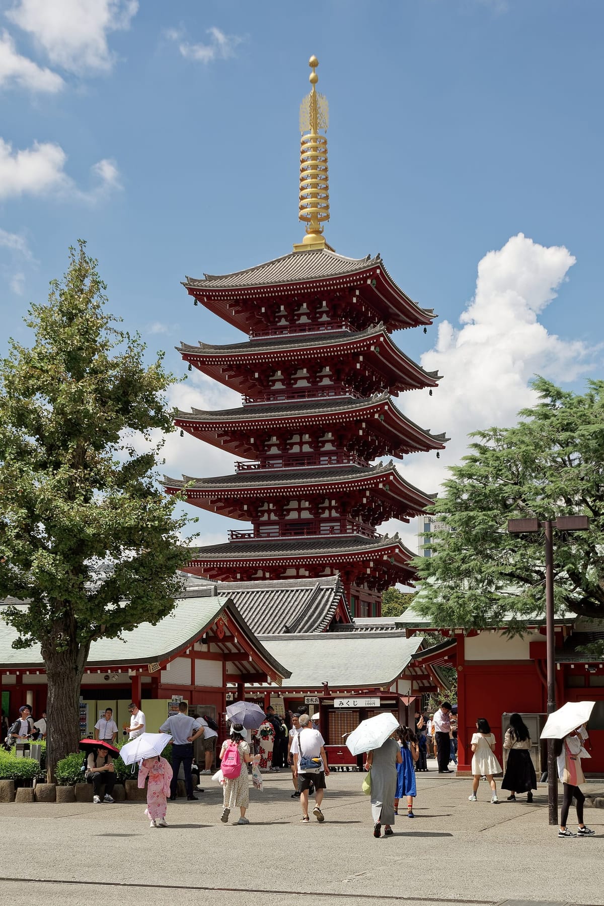 The five-storied pagoda of Senso-ji under a clear sky