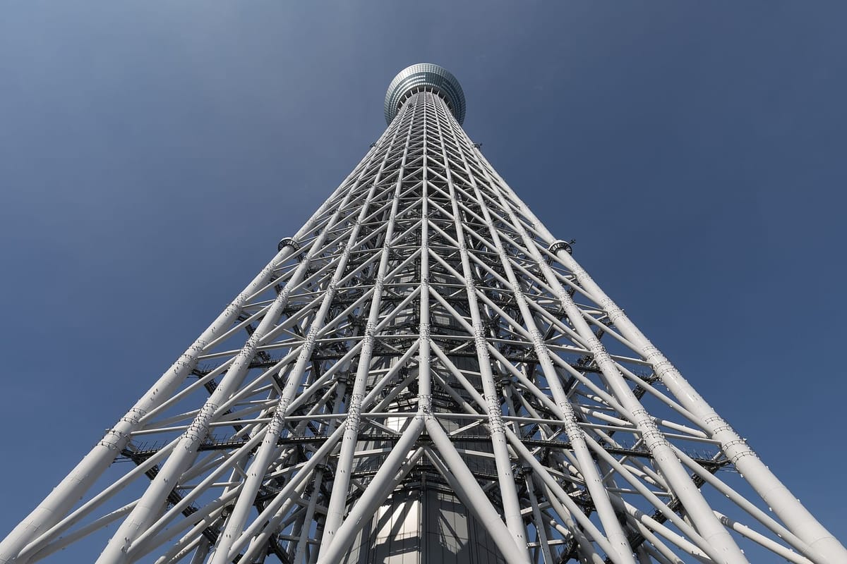 Tokyo Skytree seen from directly below on a clear day