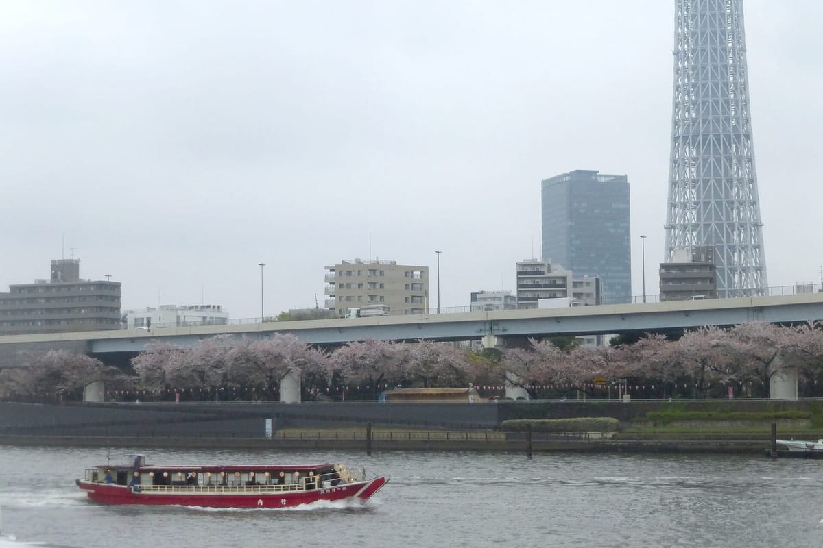A yakatabune houseboat moored on the Sumida River in Asakusa